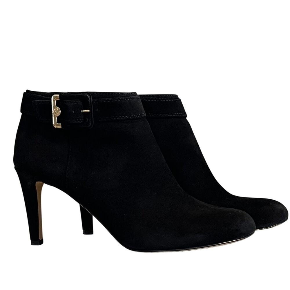 Vince Camuto Chrissa Black Suede Heeled Ankle Booties, Boho Chic, Size 7.5 - Picture 2 of 11